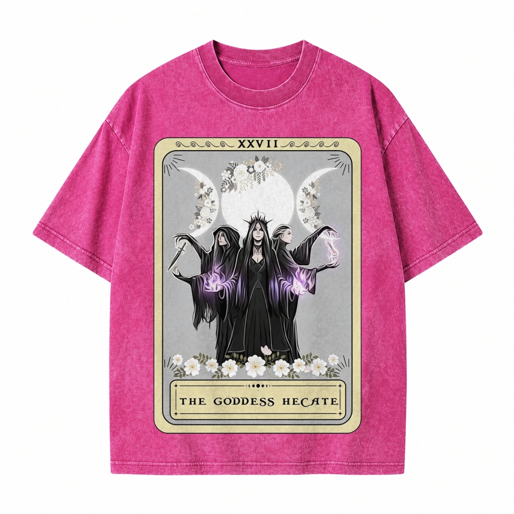 Moonnora Hecate Goddess Triple Moon Design Tarot Card On Comfort Colors Washed T-Shirt