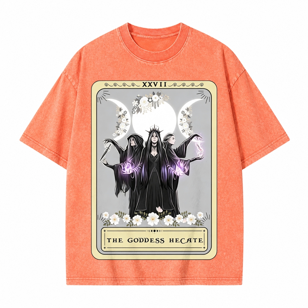 Moonnora Hecate Goddess Triple Moon Design Tarot Card On Comfort Colors Washed T-Shirt