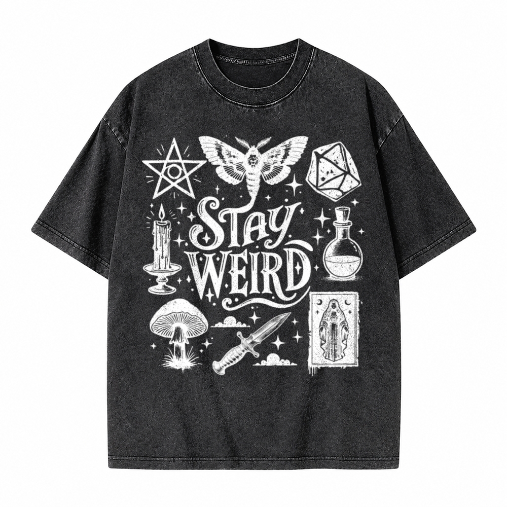 Moonnora Stay Weird Alternative Graphic Tarot Card On Comfort Colors Washed T-Shirt
