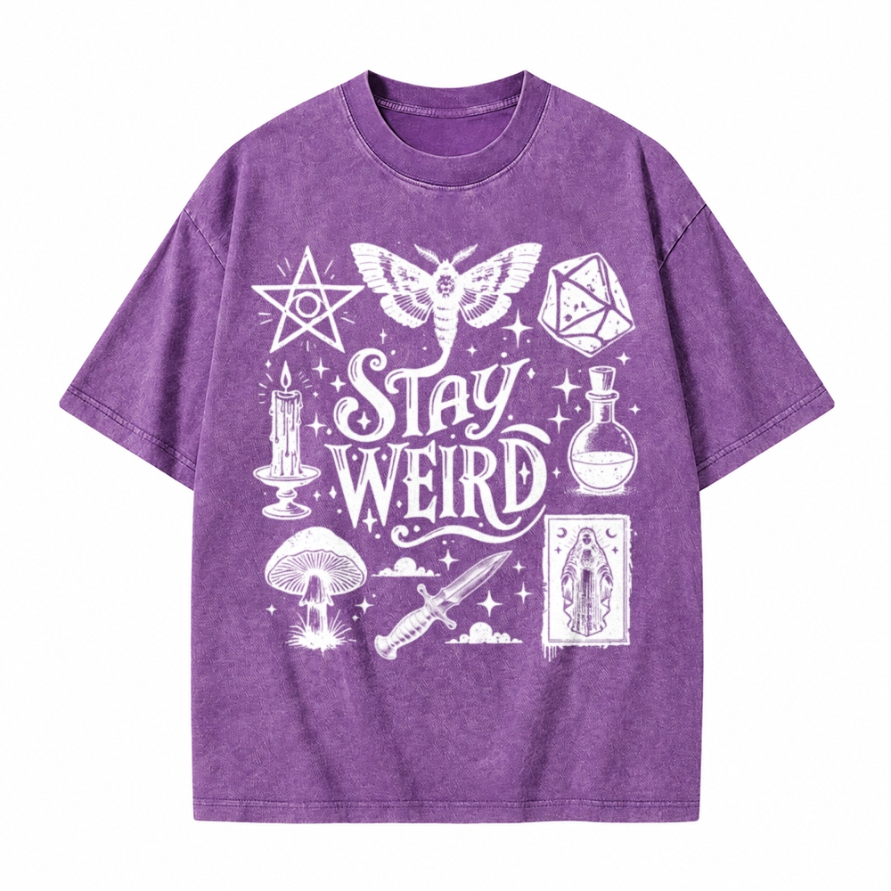 Moonnora Stay Weird Alternative Graphic Tarot Card On Comfort Colors Washed T-Shirt
