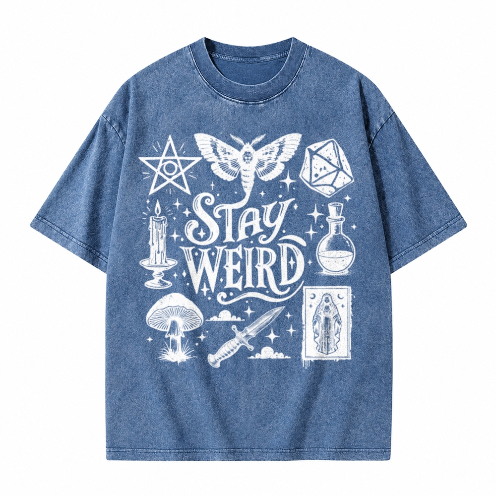 Moonnora Stay Weird Alternative Graphic Tarot Card On Comfort Colors Washed T-Shirt