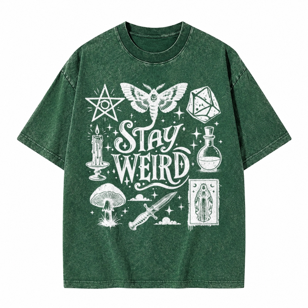 Moonnora Stay Weird Alternative Graphic Tarot Card On Comfort Colors Washed T-Shirt