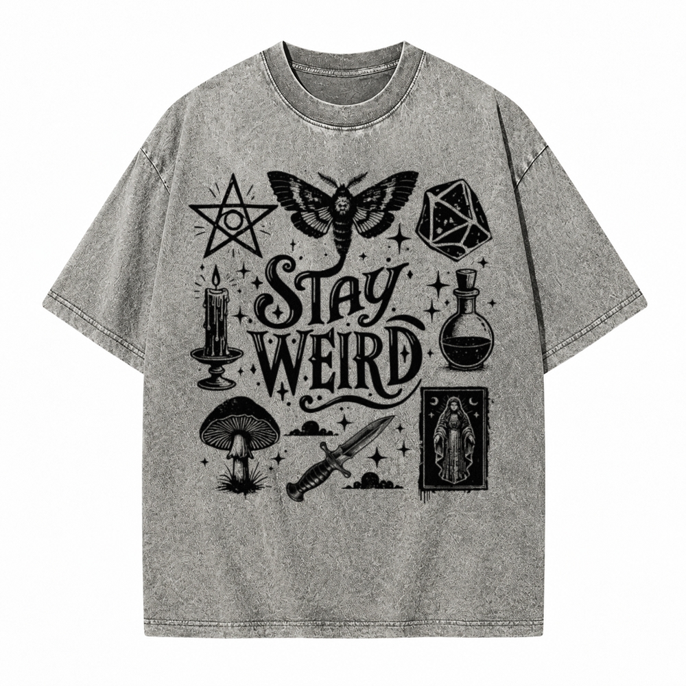 Moonnora Stay Weird Alternative Graphic Tarot Card On Comfort Colors Washed T-Shirt
