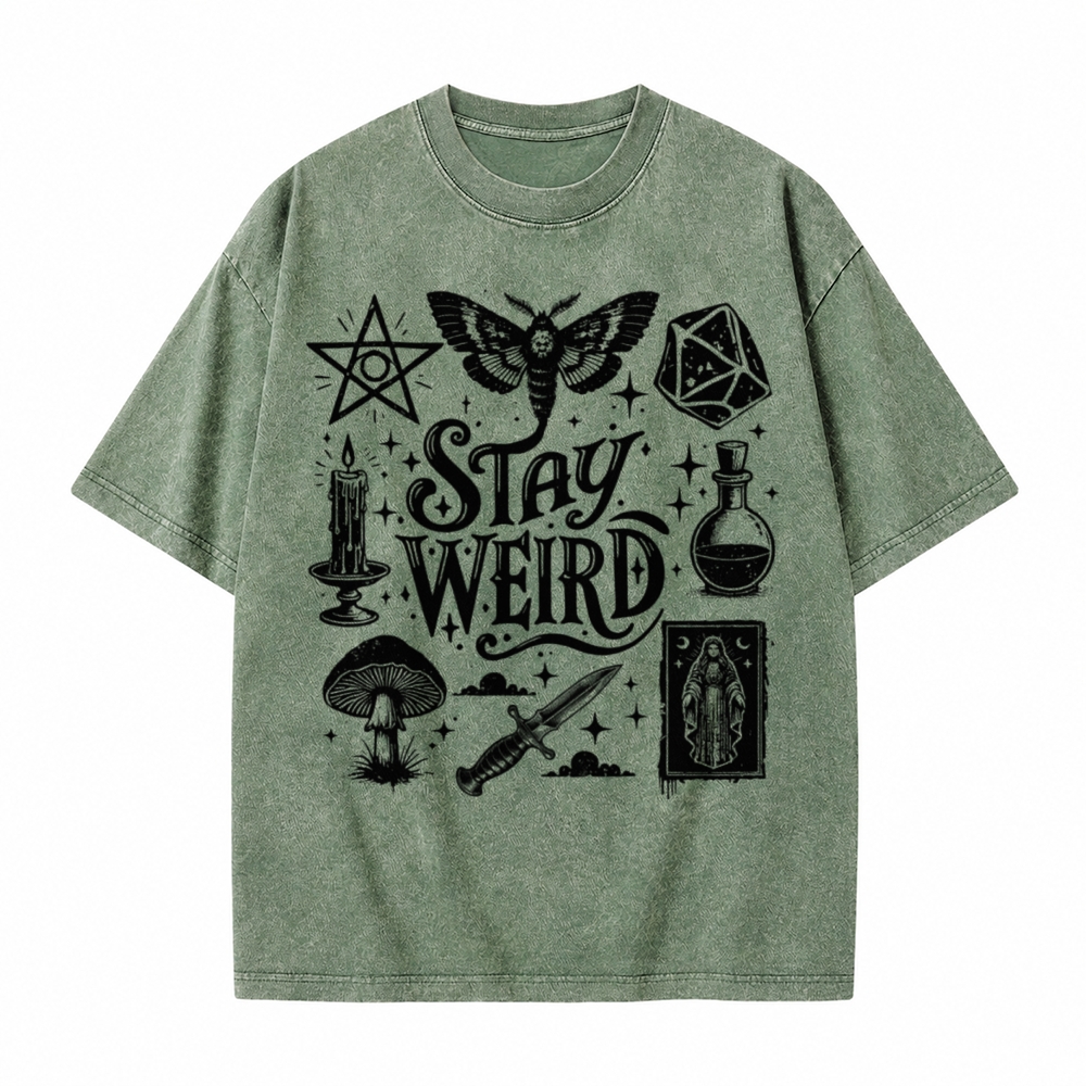 Moonnora Stay Weird Alternative Graphic Tarot Card On Comfort Colors Washed T-Shirt