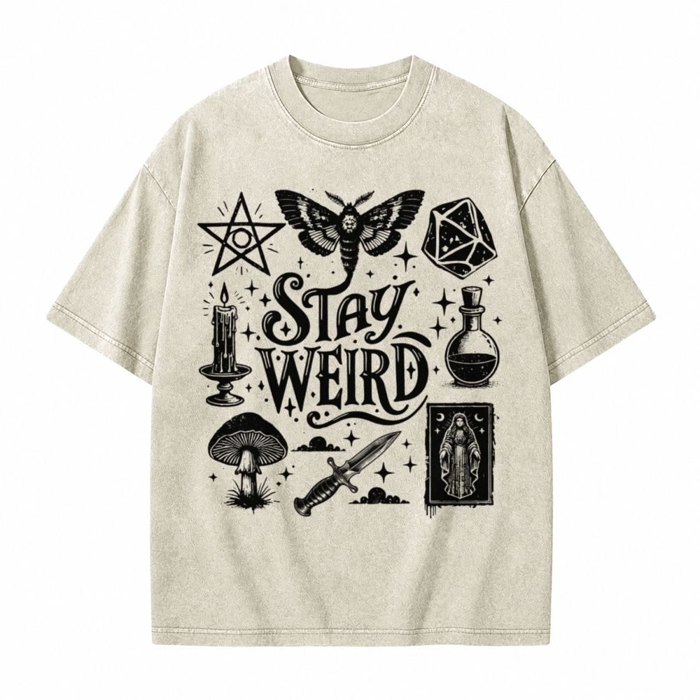 Moonnora Stay Weird Alternative Graphic Tarot Card On Comfort Colors Washed T-Shirt