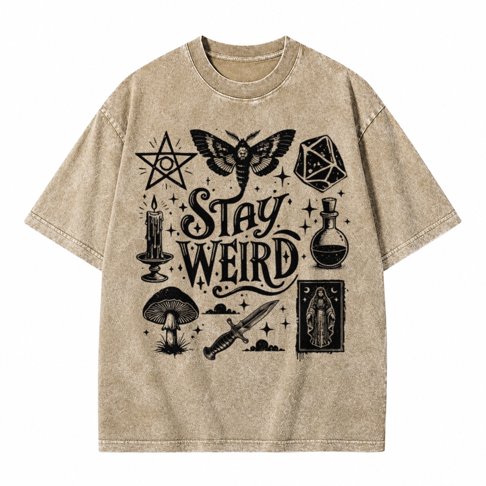Moonnora Stay Weird Alternative Graphic Tarot Card On Comfort Colors Washed T-Shirt