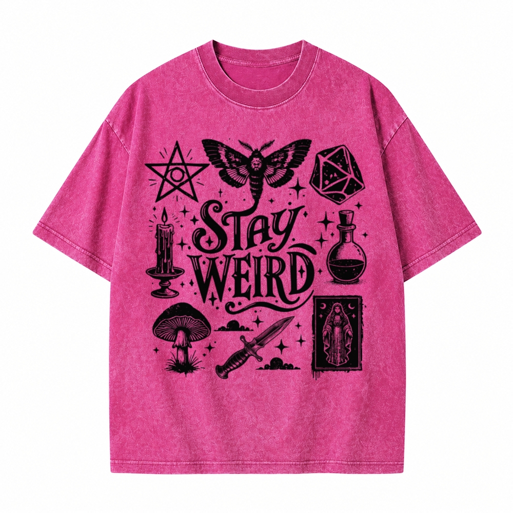 Moonnora Stay Weird Alternative Graphic Tarot Card On Comfort Colors Washed T-Shirt