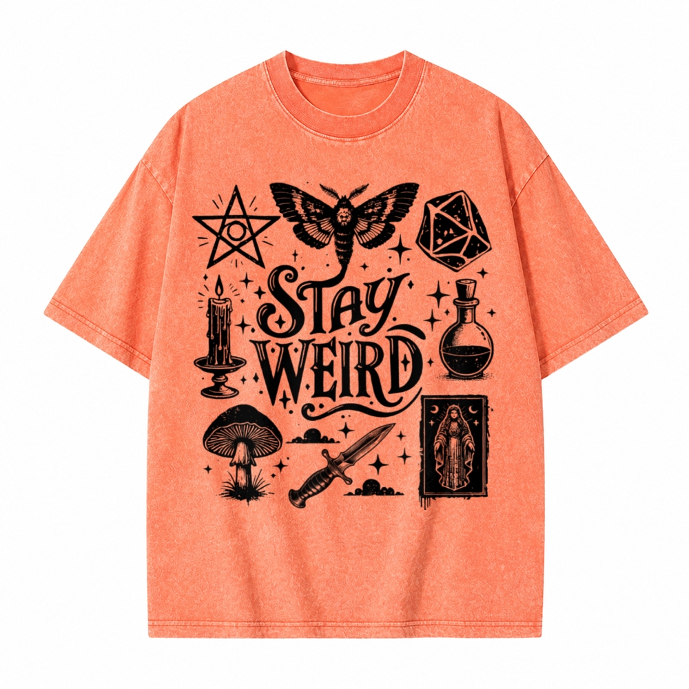 Moonnora Stay Weird Alternative Graphic Tarot Card On Comfort Colors Washed T-Shirt