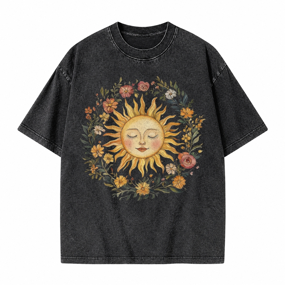 Moonnora Celestial Sun Tee Mystical Sun Graphic Tarot Card On Comfort Colors Washed T-Shirt