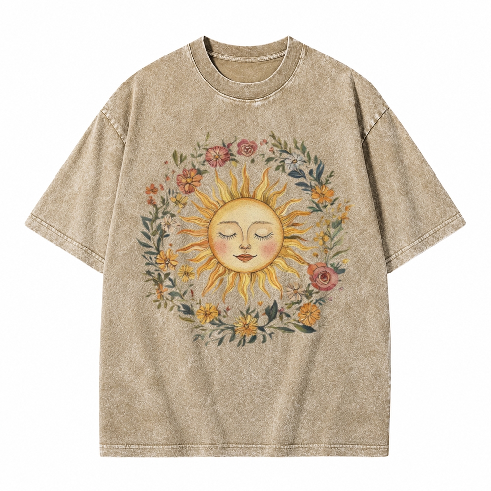Moonnora Celestial Sun Tee Mystical Sun Graphic Tarot Card On Comfort Colors Washed T-Shirt