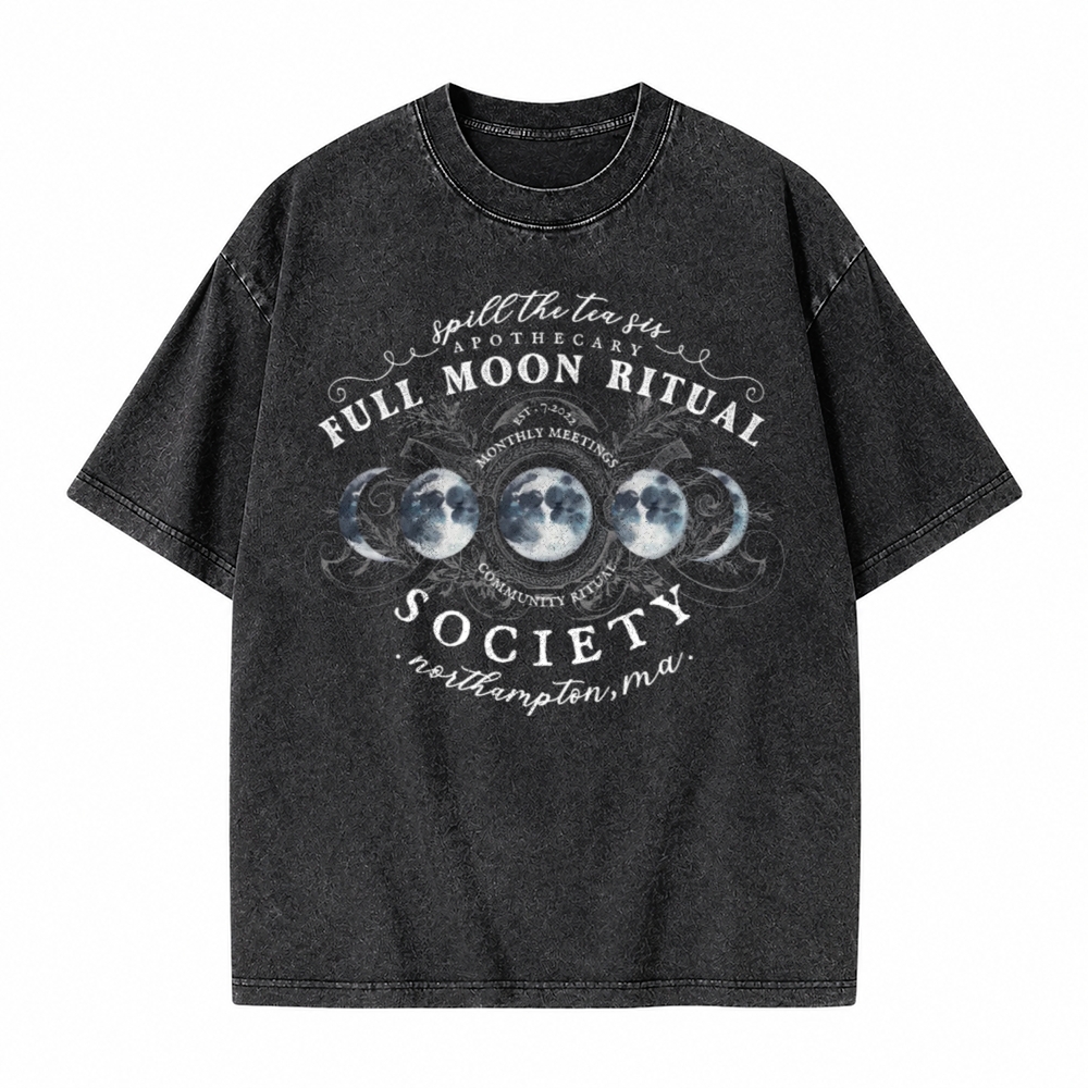 Moonnora White Full Moon Ritual Tee Celestial Tarot Card On Comfort Colors Washed T-Shirt