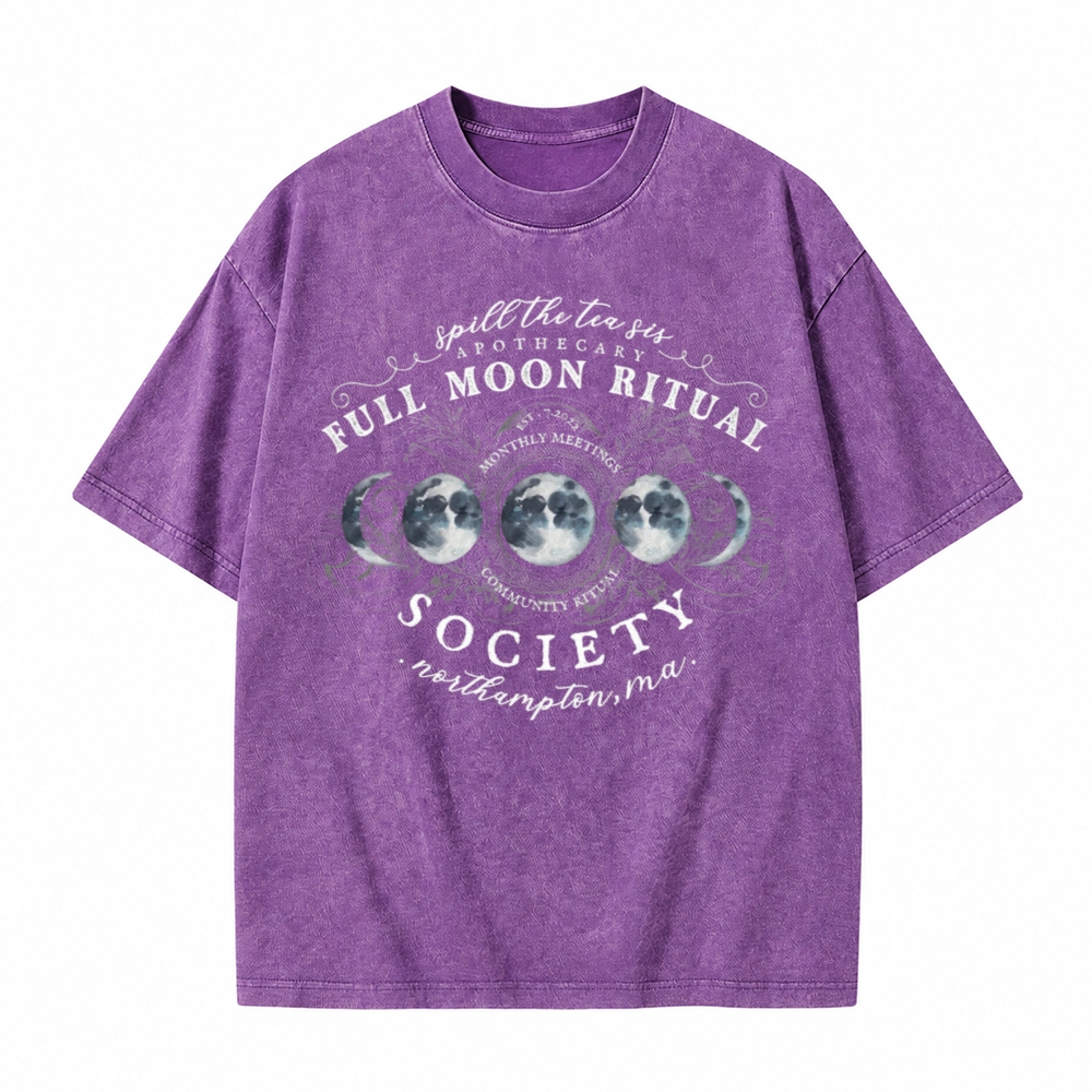 Moonnora White Full Moon Ritual Tee Celestial Tarot Card On Comfort Colors Washed T-Shirt