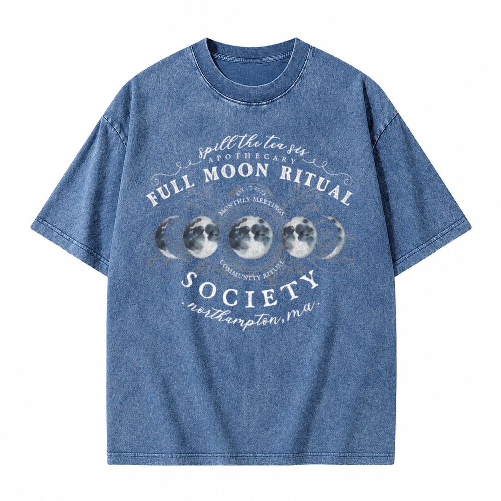 Moonnora White Full Moon Ritual Tee Celestial Tarot Card On Comfort Colors Washed T-Shirt