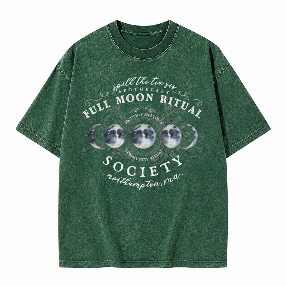 Moonnora White Full Moon Ritual Tee Celestial Tarot Card On Comfort Colors Washed T-Shirt