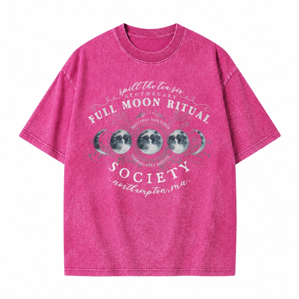 Moonnora White Full Moon Ritual Tee Celestial Tarot Card On Comfort Colors Washed T-Shirt