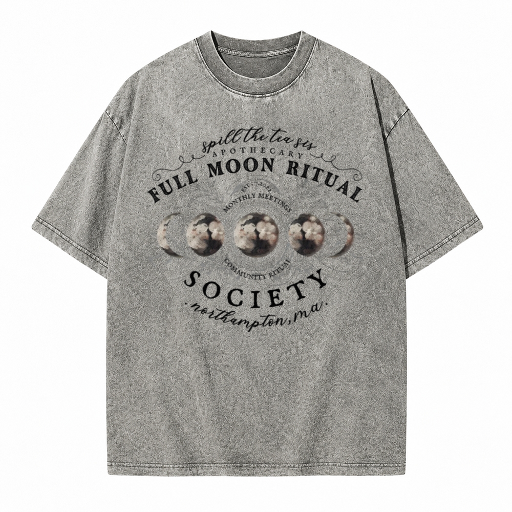 Moonnora White Full Moon Ritual Tee Celestial Tarot Card On Comfort Colors Washed T-Shirt