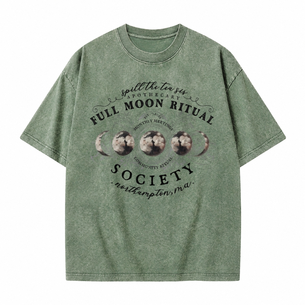 Moonnora White Full Moon Ritual Tee Celestial Tarot Card On Comfort Colors Washed T-Shirt