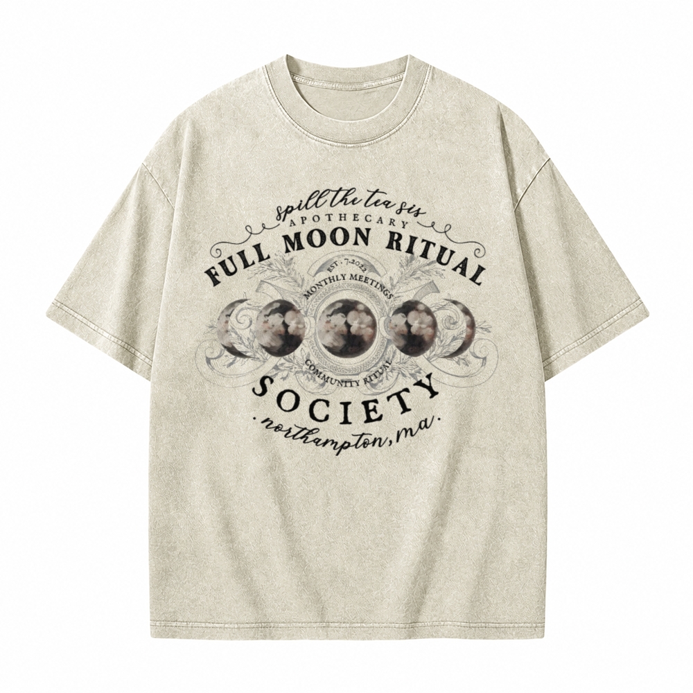 Moonnora White Full Moon Ritual Tee Celestial Tarot Card On Comfort Colors Washed T-Shirt