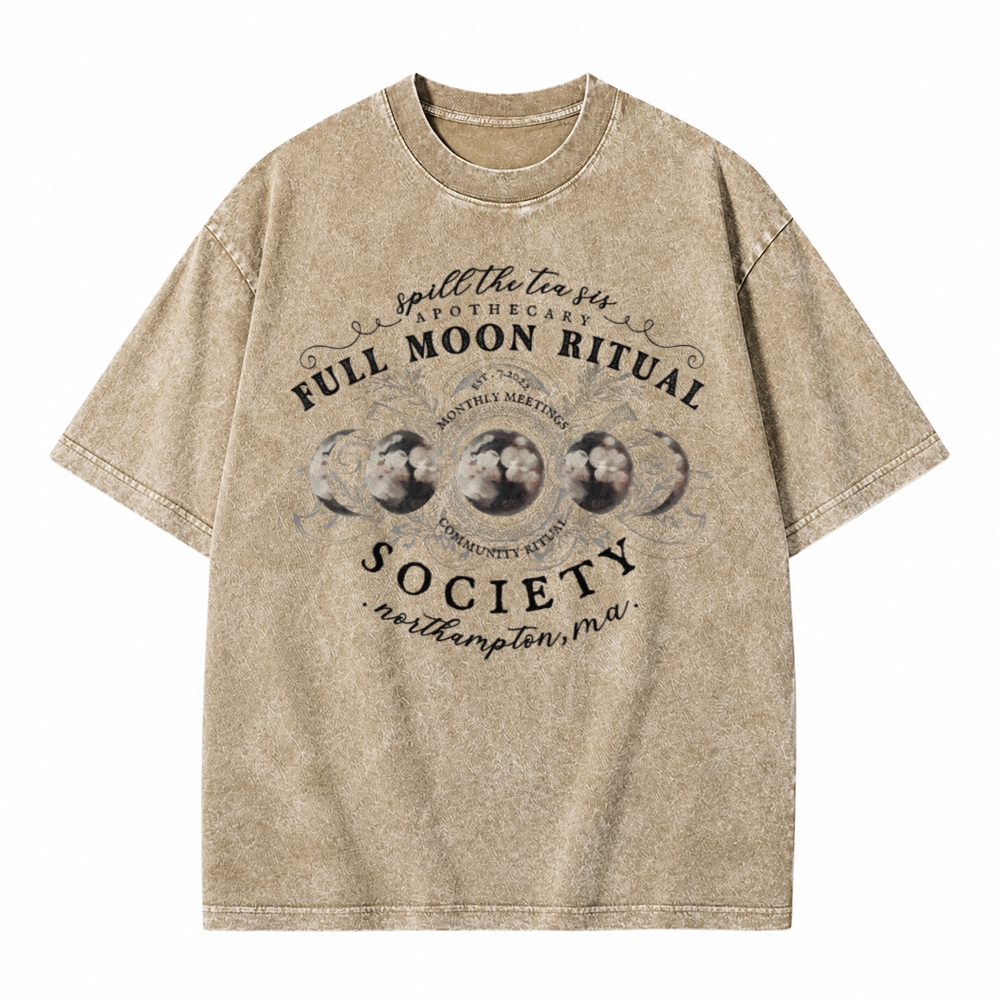 Moonnora White Full Moon Ritual Tee Celestial Tarot Card On Comfort Colors Washed T-Shirt