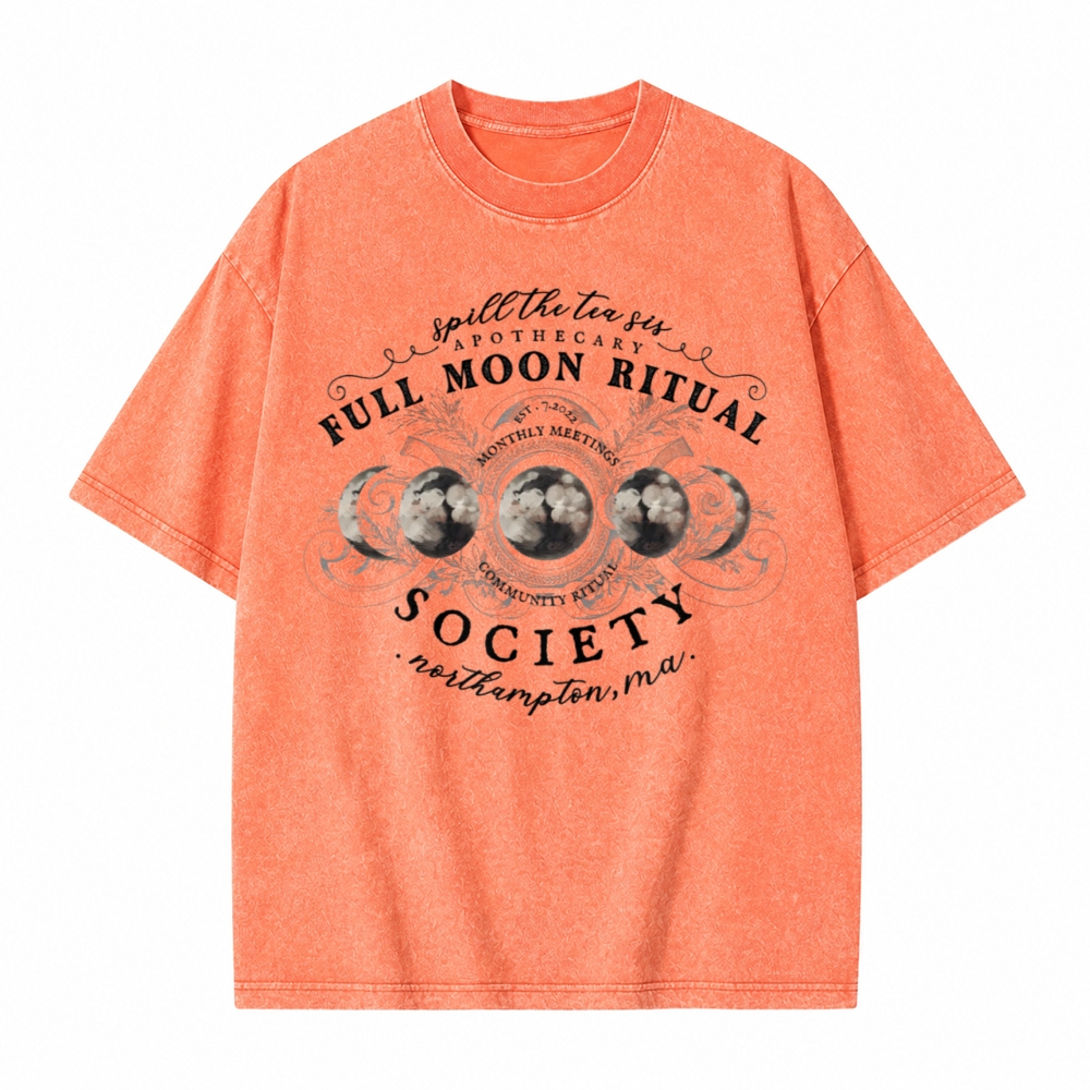 Moonnora White Full Moon Ritual Tee Celestial Tarot Card On Comfort Colors Washed T-Shirt
