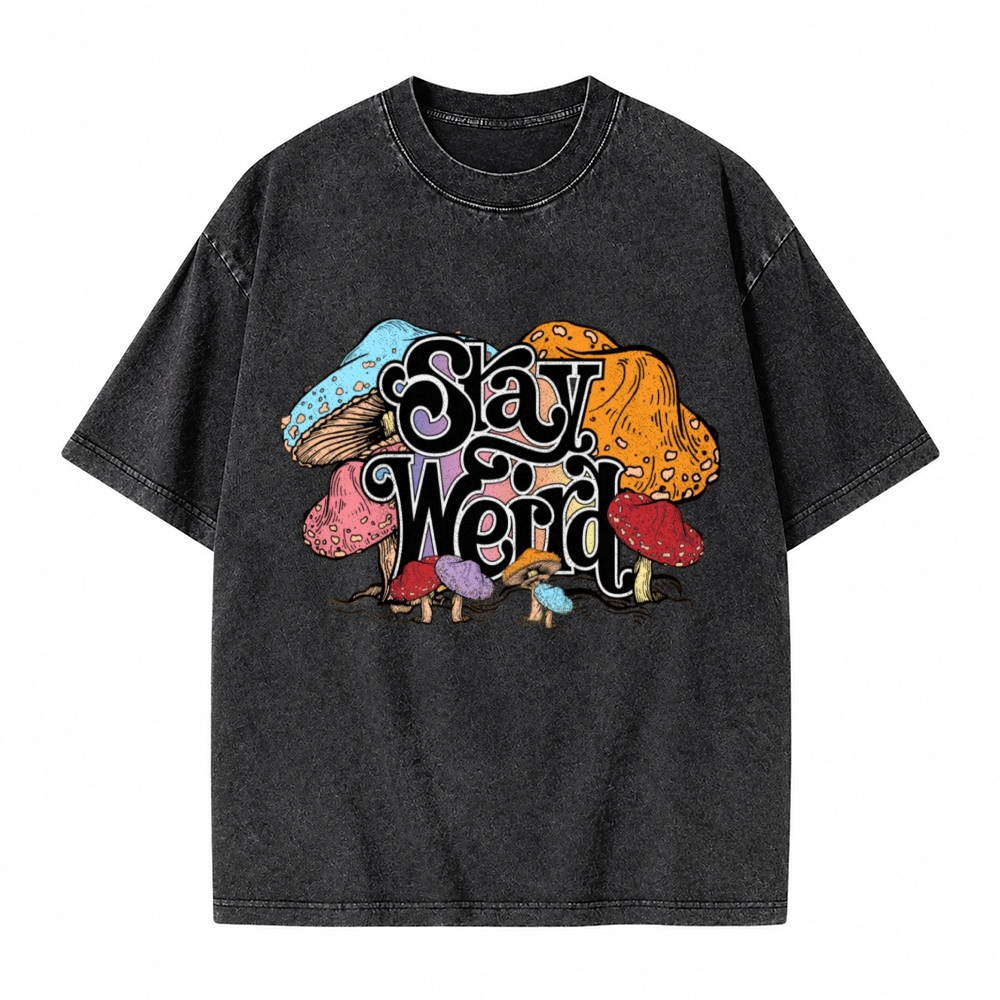 Moonnora Stay Weird Mushroom Graphic Tarot Card On Comfort Colors Washed T-Shirt