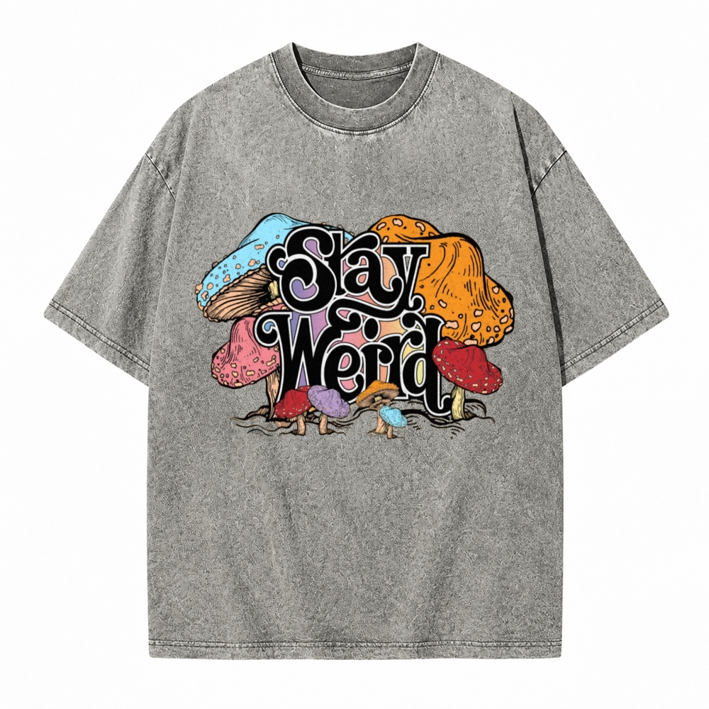 Moonnora Stay Weird Mushroom Graphic Tarot Card On Comfort Colors Washed T-Shirt