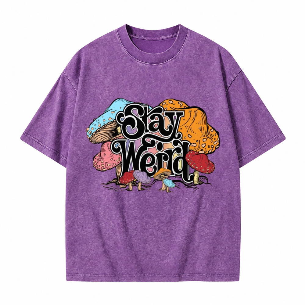 Moonnora Stay Weird Mushroom Graphic Tarot Card On Comfort Colors Washed T-Shirt