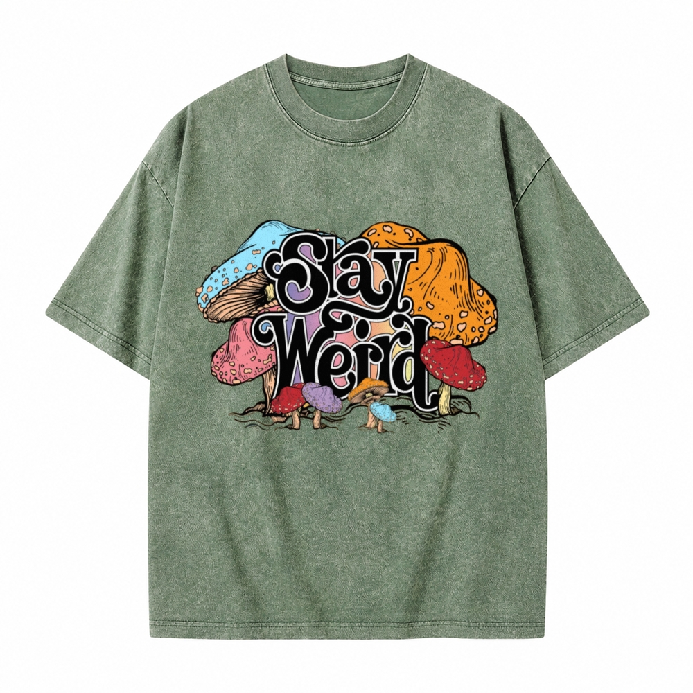 Moonnora Stay Weird Mushroom Graphic Tarot Card On Comfort Colors Washed T-Shirt