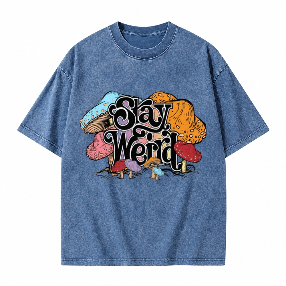 Moonnora Stay Weird Mushroom Graphic Tarot Card On Comfort Colors Washed T-Shirt