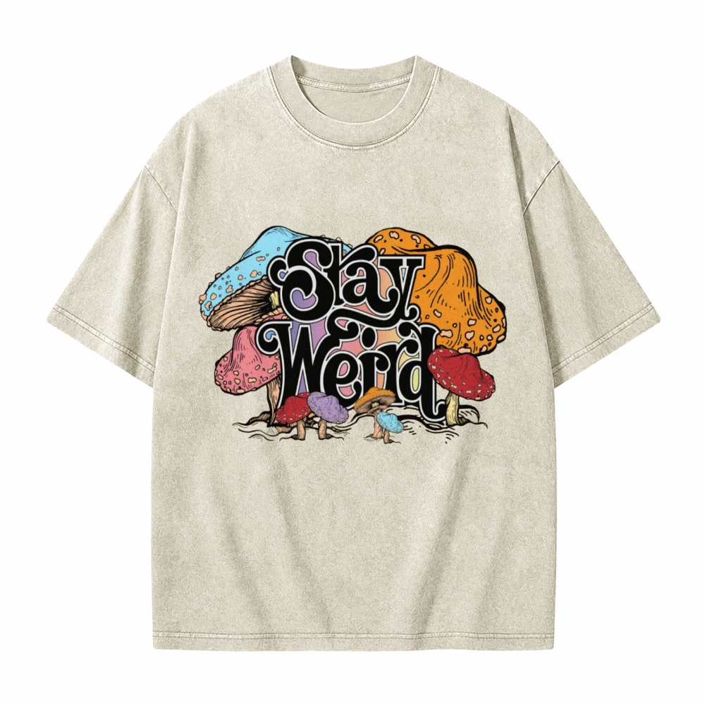 Moonnora Stay Weird Mushroom Graphic Tarot Card On Comfort Colors Washed T-Shirt