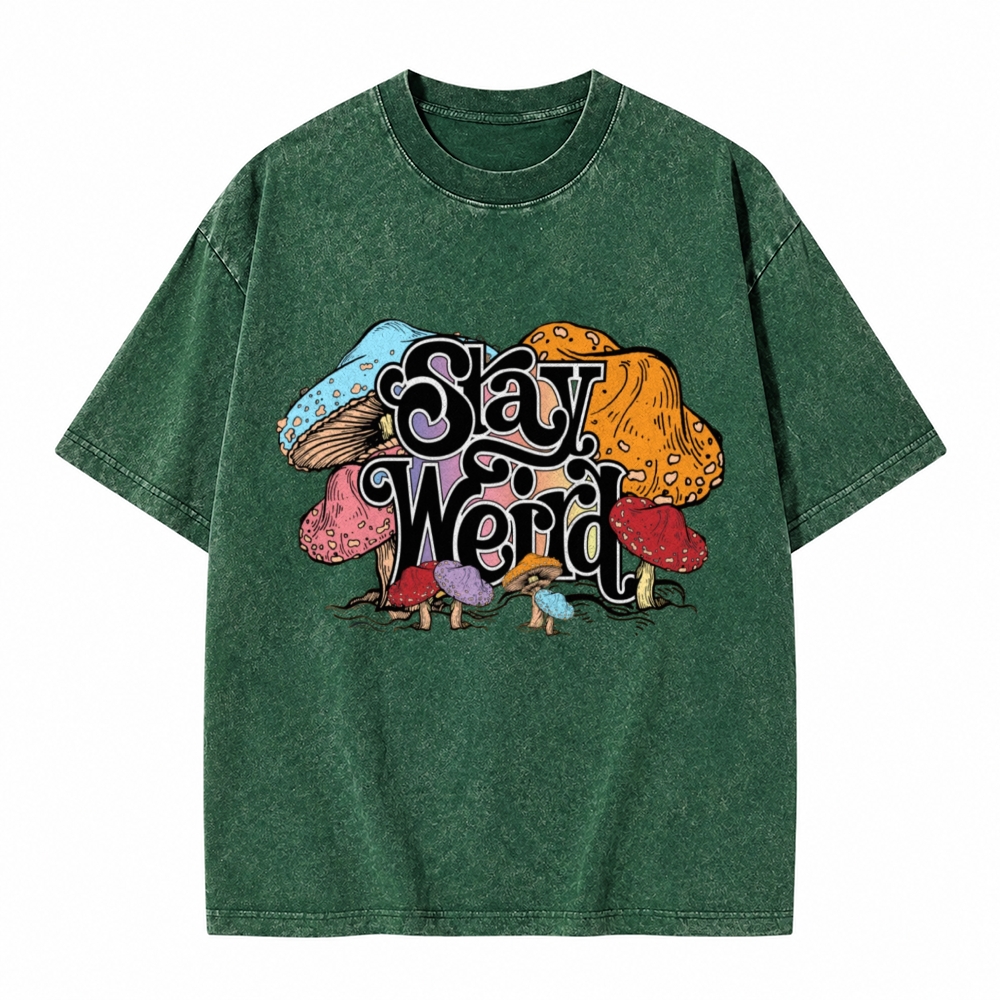 Moonnora Stay Weird Mushroom Graphic Tarot Card On Comfort Colors Washed T-Shirt