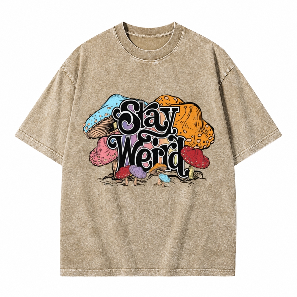 Moonnora Stay Weird Mushroom Graphic Tarot Card On Comfort Colors Washed T-Shirt