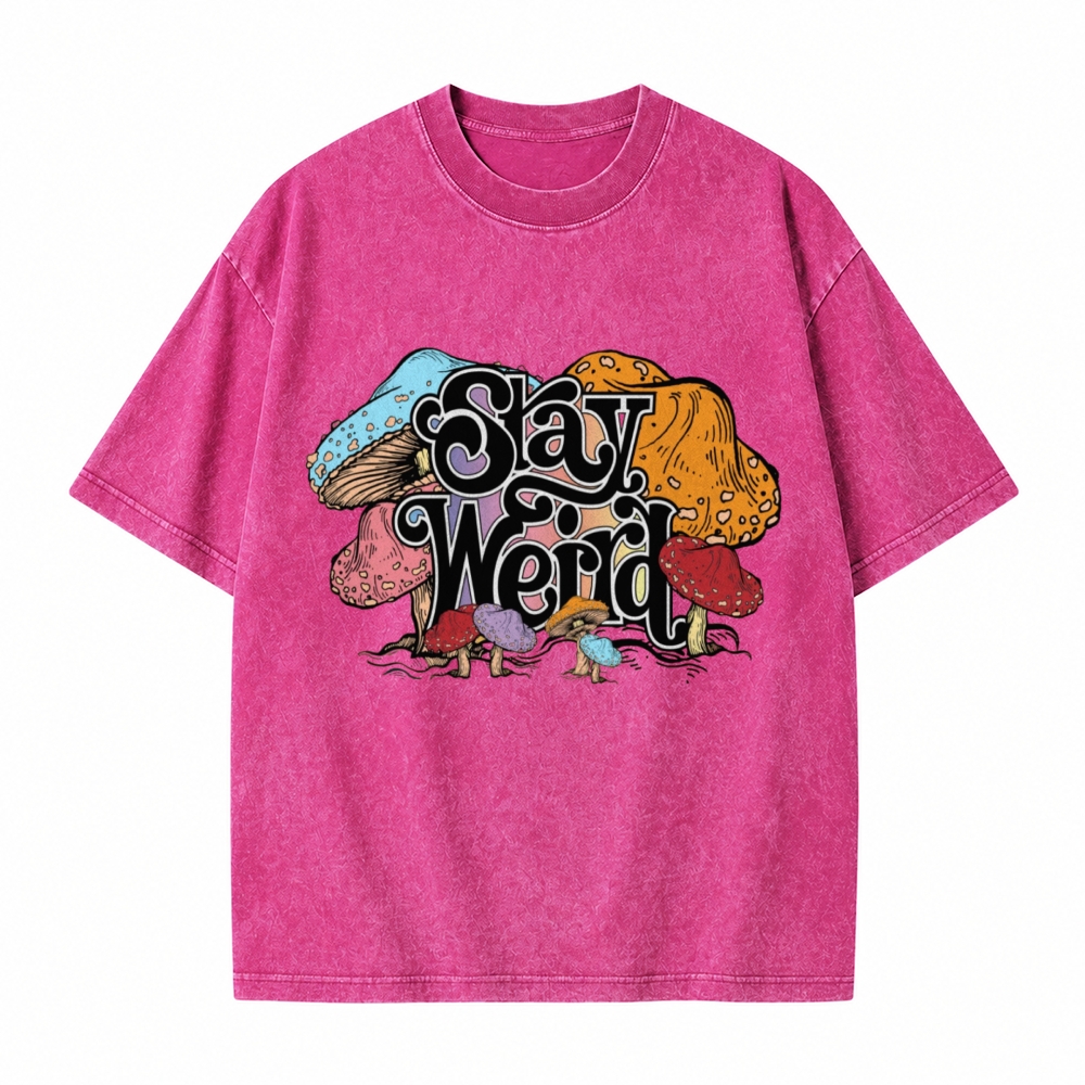 Moonnora Stay Weird Mushroom Graphic Tarot Card On Comfort Colors Washed T-Shirt