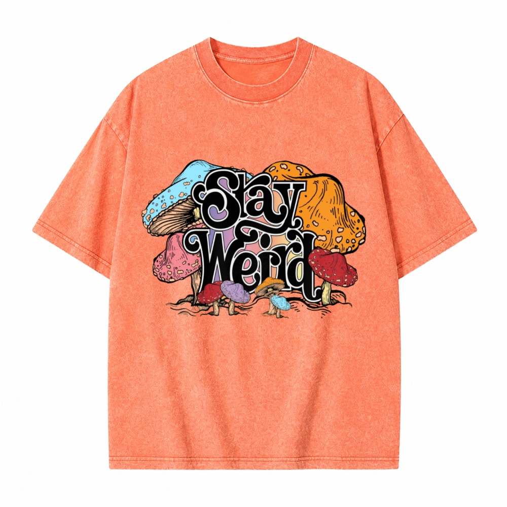 Moonnora Stay Weird Mushroom Graphic Tarot Card On Comfort Colors Washed T-Shirt