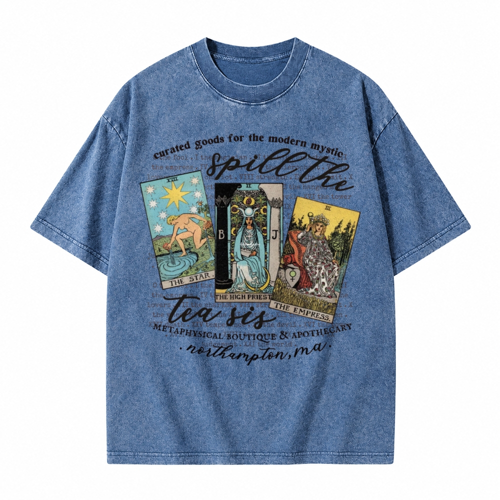 Moonnora Spill The Tea Sis Tarot Witchy Tarot Card On Comfort Colors Washed T-Shirt