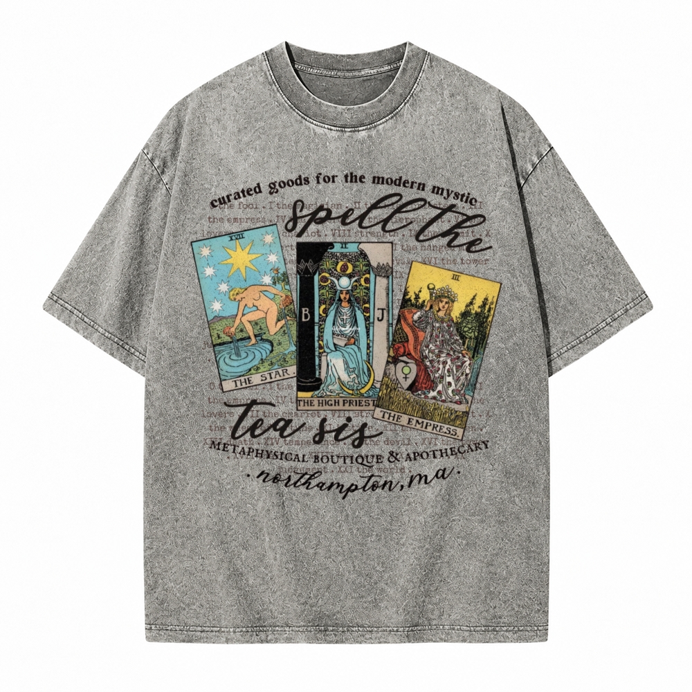 Moonnora Spill The Tea Sis Tarot Witchy Tarot Card On Comfort Colors Washed T-Shirt