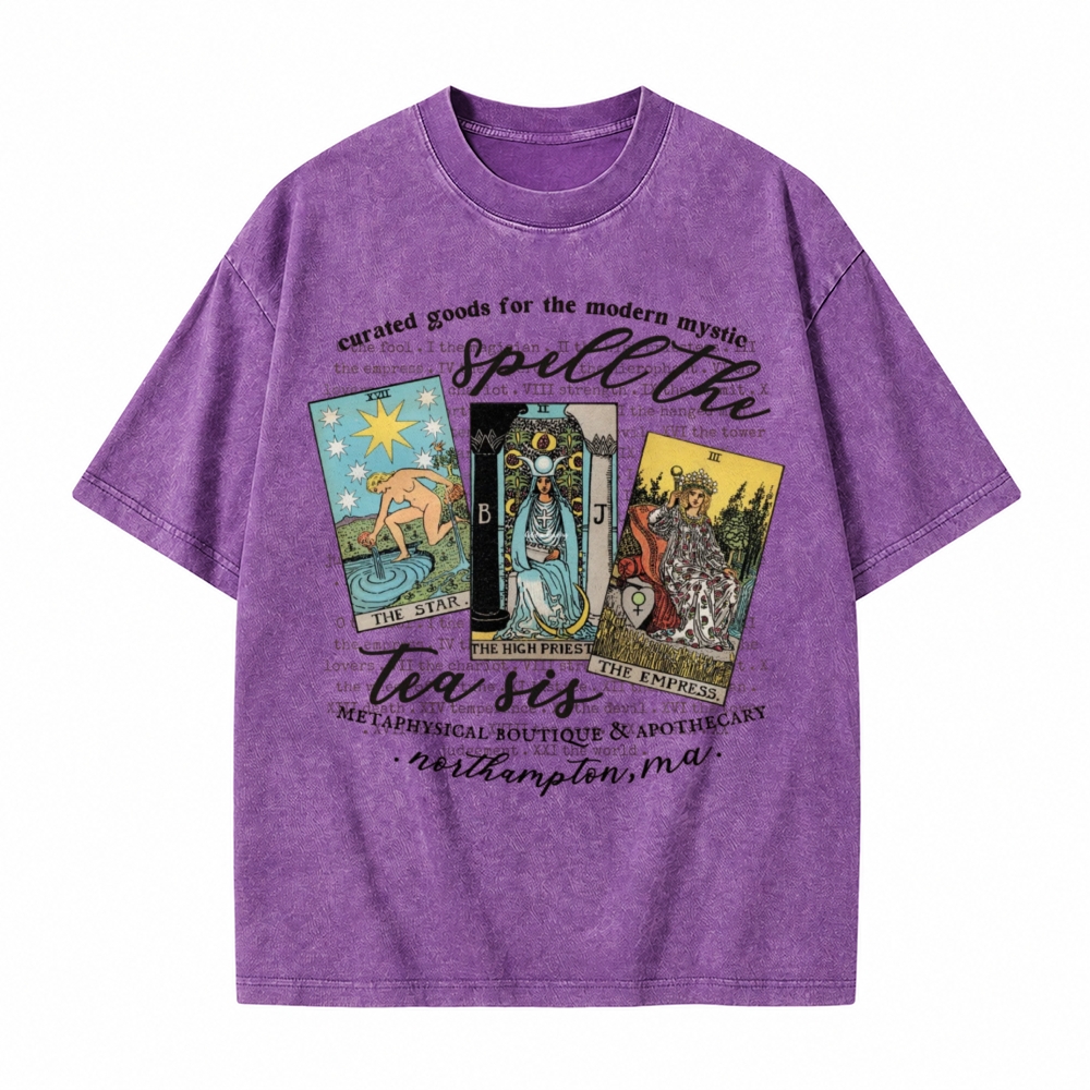 Moonnora Spill The Tea Sis Tarot Witchy Tarot Card On Comfort Colors Washed T-Shirt