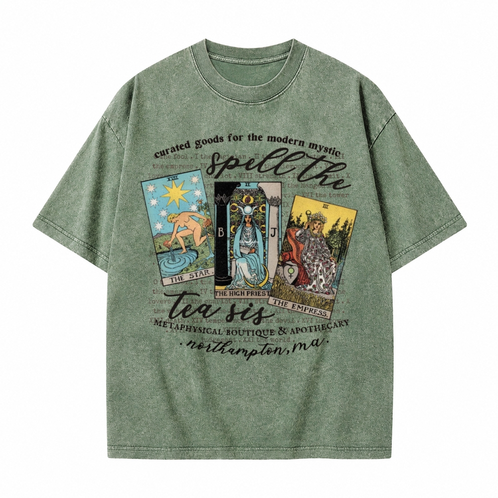 Moonnora Spill The Tea Sis Tarot Witchy Tarot Card On Comfort Colors Washed T-Shirt