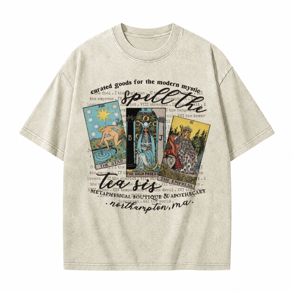 Moonnora Spill The Tea Sis Tarot Witchy Tarot Card On Comfort Colors Washed T-Shirt