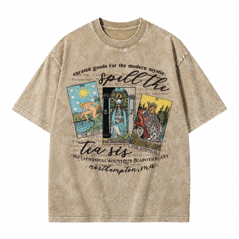 Moonnora Spill The Tea Sis Tarot Witchy Tarot Card On Comfort Colors Washed T-Shirt