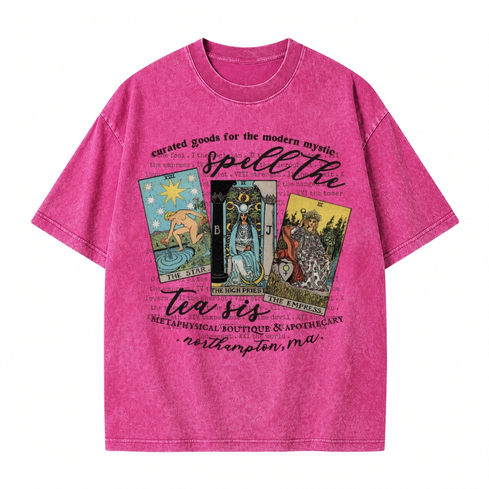 Moonnora Spill The Tea Sis Tarot Witchy Tarot Card On Comfort Colors Washed T-Shirt