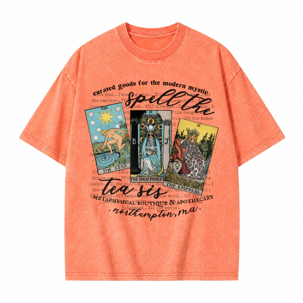 Moonnora Spill The Tea Sis Tarot Witchy Tarot Card On Comfort Colors Washed T-Shirt