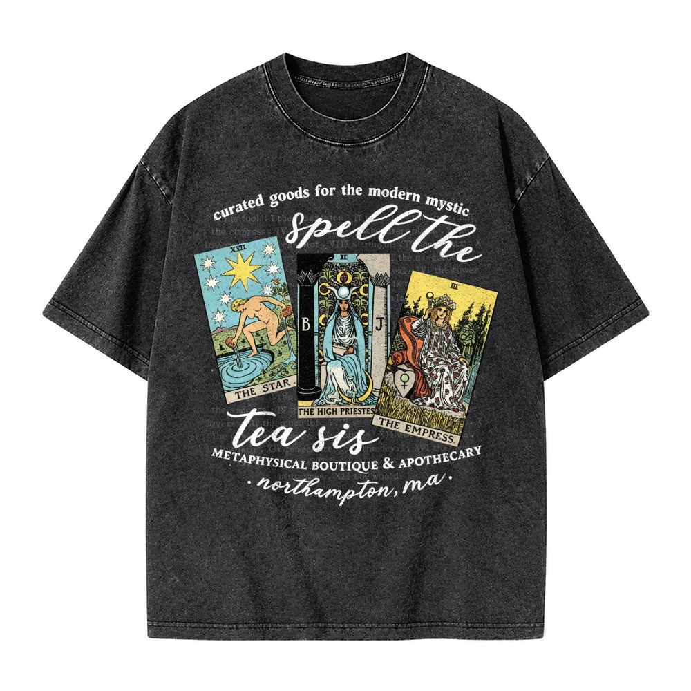 Moonnora Spill The Tea Sis Tarot Witchy Tarot Card On Comfort Colors Washed T-Shirt