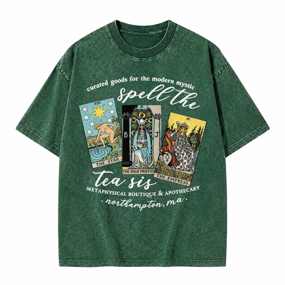 Moonnora Spill The Tea Sis Tarot Witchy Tarot Card On Comfort Colors Washed T-Shirt
