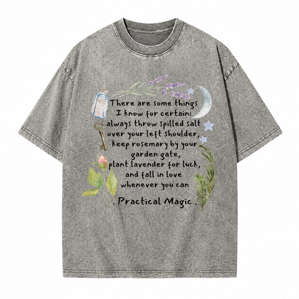 Moonnora Practical Magic Quote Tee Witchy Graphic Tarot Card On Comfort Colors Washed T-Shirt