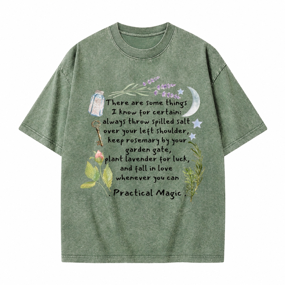 Moonnora Practical Magic Quote Tee Witchy Graphic Tarot Card On Comfort Colors Washed T-Shirt