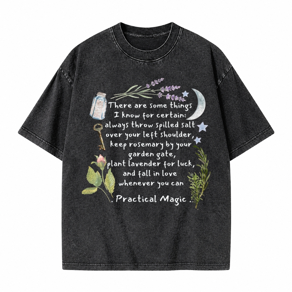 Moonnora Practical Magic Quote Tee Witchy Graphic Tarot Card On Comfort Colors Washed T-Shirt