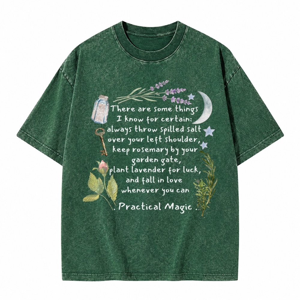 Moonnora Practical Magic Quote Tee Witchy Graphic Tarot Card On Comfort Colors Washed T-Shirt