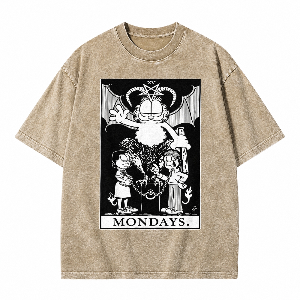 Moonnora The Devil Funny Lazy Cat Occult Meme Mondays Tarot Card On Comfort Colors Washed T-Shirt