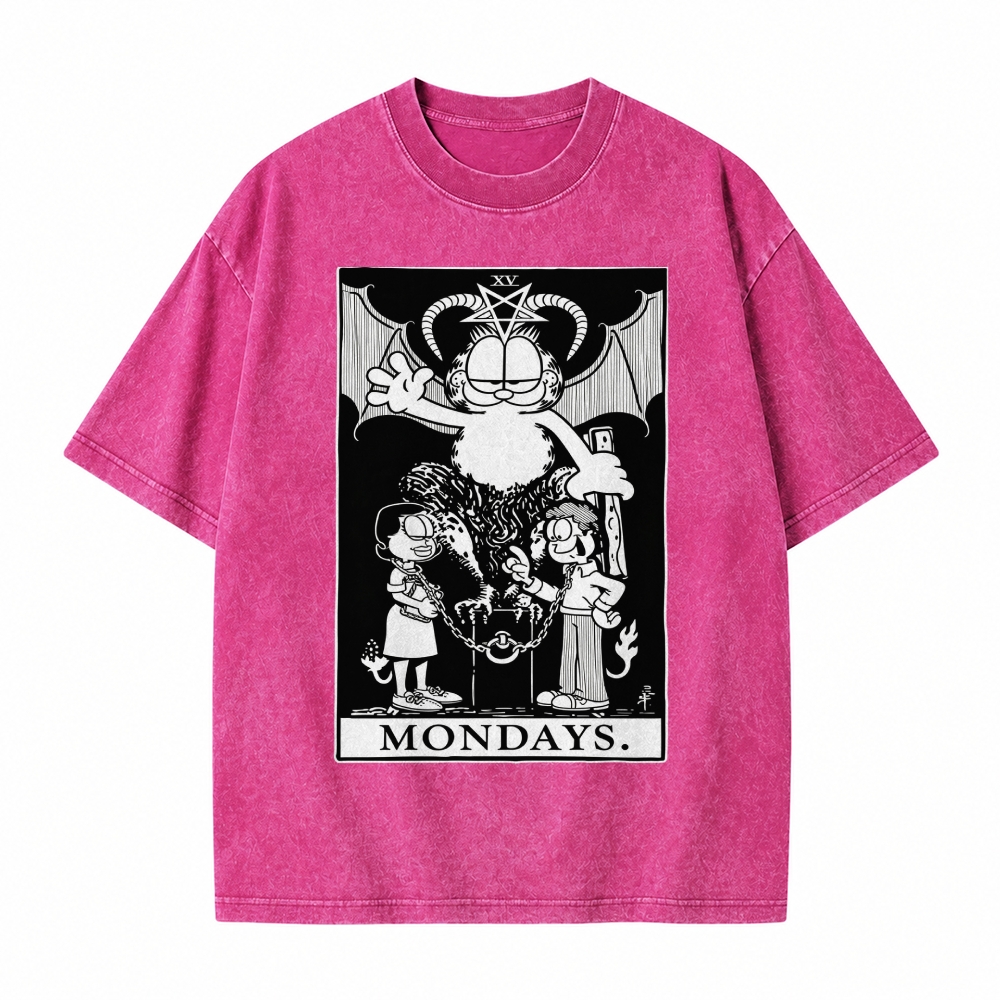 Moonnora The Devil Funny Lazy Cat Occult Meme Mondays Tarot Card On Comfort Colors Washed T-Shirt